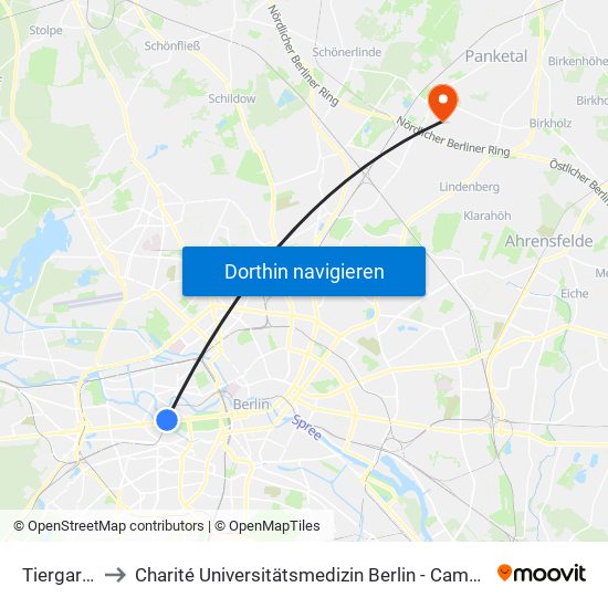 Tiergarten to Charité Universitätsmedizin Berlin -  Campus Buch map
