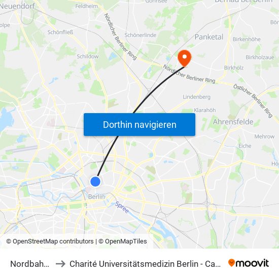 Nordbahnhof to Charité Universitätsmedizin Berlin -  Campus Buch map