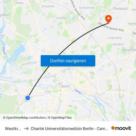 Westkreuz to Charité Universitätsmedizin Berlin -  Campus Buch map