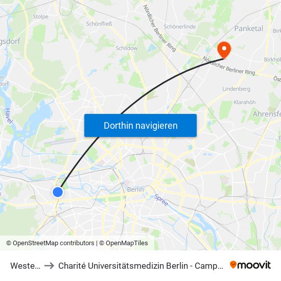 Westend to Charité Universitätsmedizin Berlin -  Campus Buch map