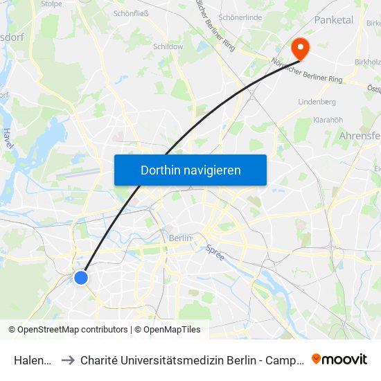 Halensee to Charité Universitätsmedizin Berlin -  Campus Buch map