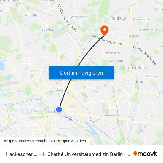 Hackescher Markt to Charité Universitätsmedizin Berlin -  Campus Buch map