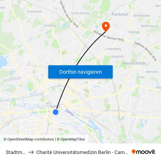 Stadtmitte to Charité Universitätsmedizin Berlin -  Campus Buch map