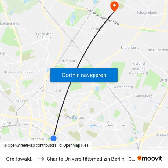 Greifswalder Str. to Charité Universitätsmedizin Berlin -  Campus Buch map