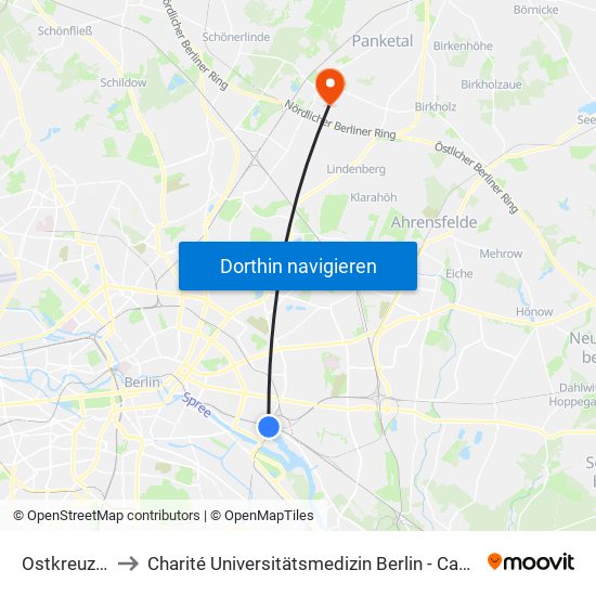 Ostkreuz Bhf to Charité Universitätsmedizin Berlin -  Campus Buch map