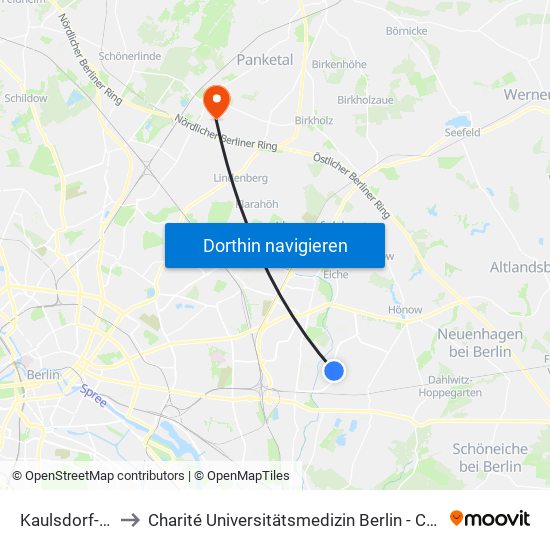 Kaulsdorf-Nord to Charité Universitätsmedizin Berlin -  Campus Buch map