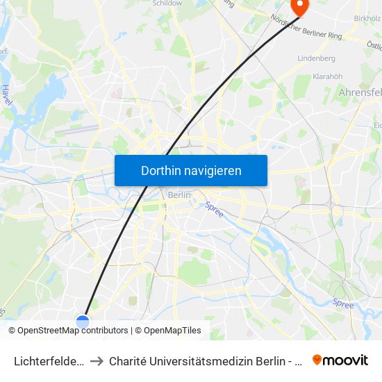Lichterfelde West to Charité Universitätsmedizin Berlin -  Campus Buch map