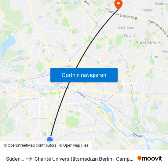 Südende to Charité Universitätsmedizin Berlin -  Campus Buch map