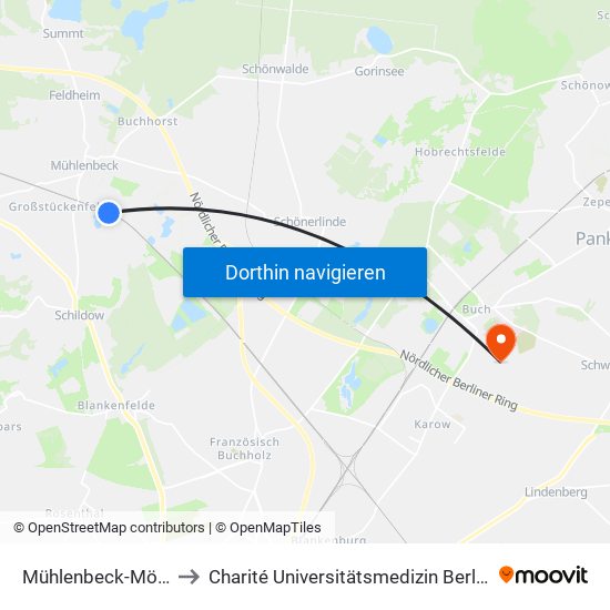 Mühlenbeck-Mönchmühle to Charité Universitätsmedizin Berlin -  Campus Buch map