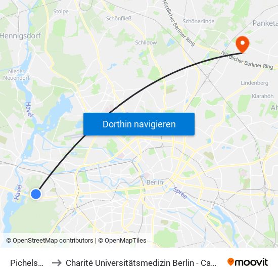 Pichelsberg to Charité Universitätsmedizin Berlin -  Campus Buch map