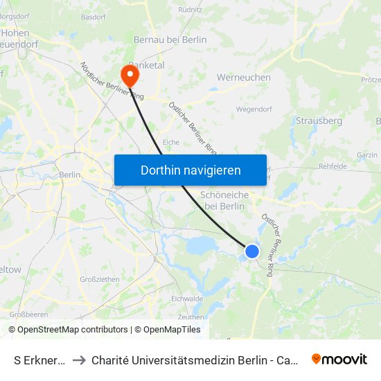 S Erkner Bhf to Charité Universitätsmedizin Berlin -  Campus Buch map