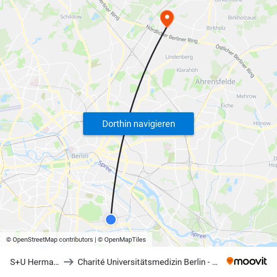 S+U Hermannstr. to Charité Universitätsmedizin Berlin -  Campus Buch map