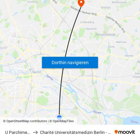 U Parchimer Allee to Charité Universitätsmedizin Berlin -  Campus Buch map
