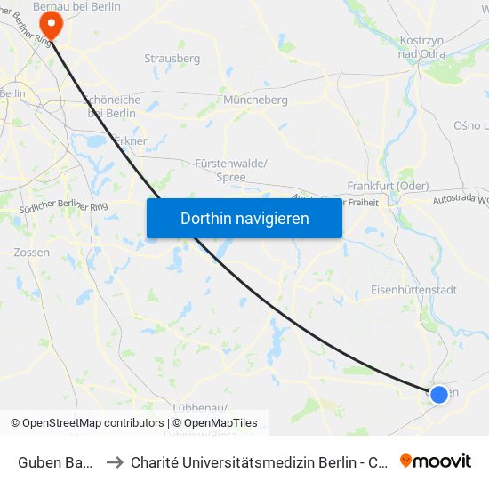 Guben Bahnhof to Charité Universitätsmedizin Berlin -  Campus Buch map