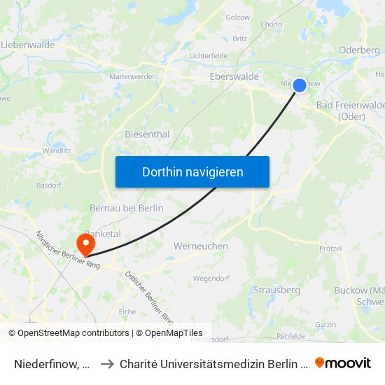 Niederfinow, Bahnhof to Charité Universitätsmedizin Berlin -  Campus Buch map