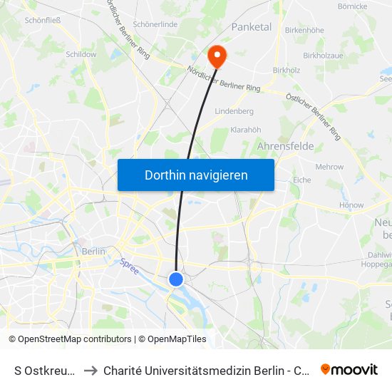 S Ostkreuz Bhf to Charité Universitätsmedizin Berlin -  Campus Buch map