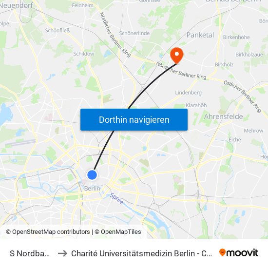 S Nordbahnhof to Charité Universitätsmedizin Berlin -  Campus Buch map