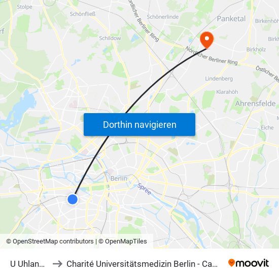 U Uhlandstr. to Charité Universitätsmedizin Berlin -  Campus Buch map