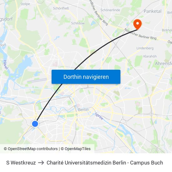 S Westkreuz to Charité Universitätsmedizin Berlin -  Campus Buch map