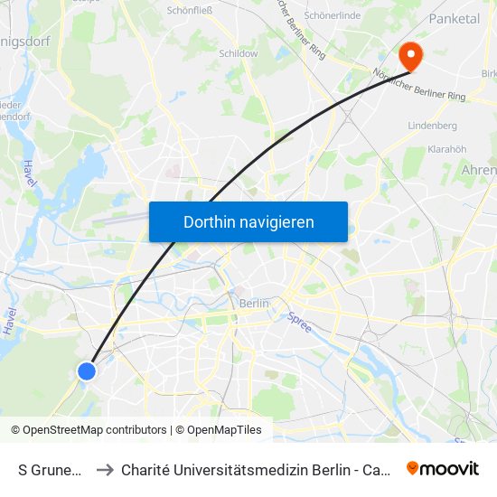 S Grunewald to Charité Universitätsmedizin Berlin -  Campus Buch map