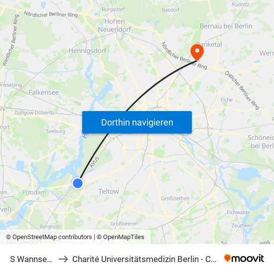 S Wannsee Bhf to Charité Universitätsmedizin Berlin -  Campus Buch map