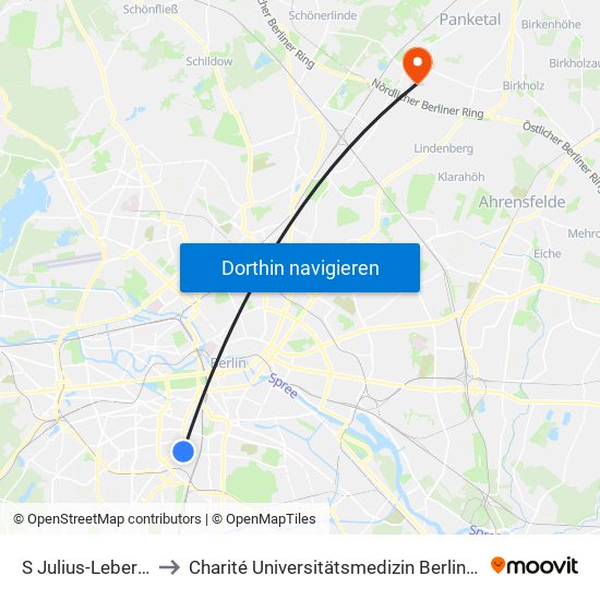 S Julius-Leber-Brücke to Charité Universitätsmedizin Berlin -  Campus Buch map