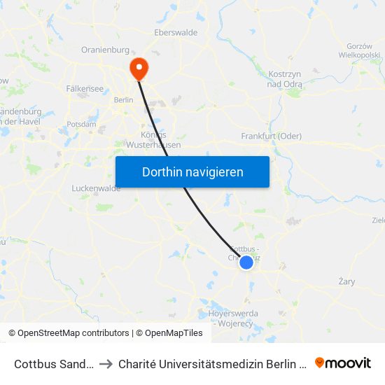 Cottbus Sandow Bhf to Charité Universitätsmedizin Berlin -  Campus Buch map