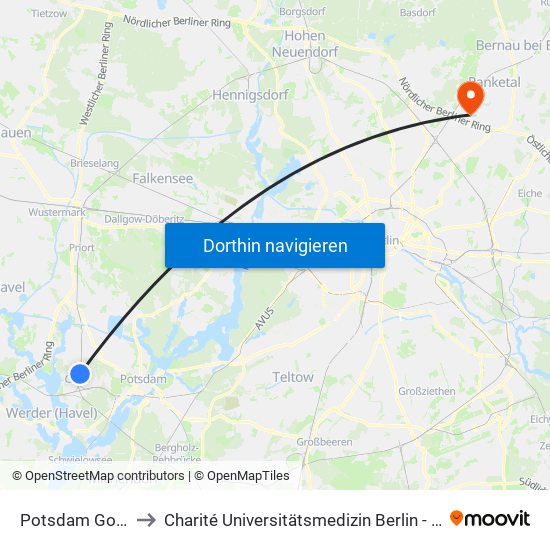 Potsdam Golm Bhf to Charité Universitätsmedizin Berlin -  Campus Buch map