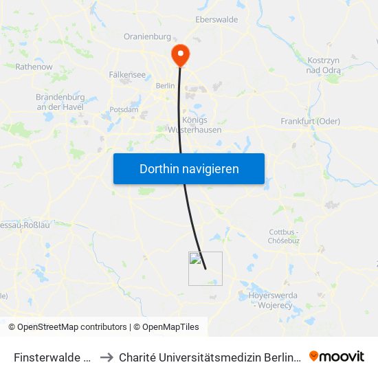 Finsterwalde Bahnhof to Charité Universitätsmedizin Berlin -  Campus Buch map