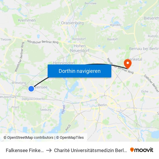 Falkensee Finkenkrug Bhf to Charité Universitätsmedizin Berlin -  Campus Buch map