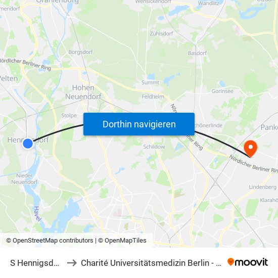 S Hennigsdorf Bhf to Charité Universitätsmedizin Berlin -  Campus Buch map