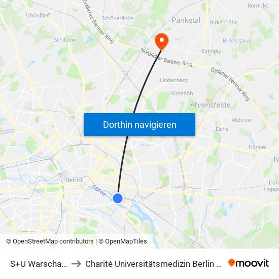 S+U Warschauer Str. to Charité Universitätsmedizin Berlin -  Campus Buch map