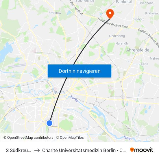 S Südkreuz Bhf to Charité Universitätsmedizin Berlin -  Campus Buch map