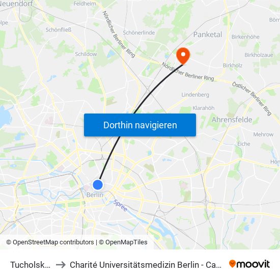 Tucholskystr. to Charité Universitätsmedizin Berlin -  Campus Buch map