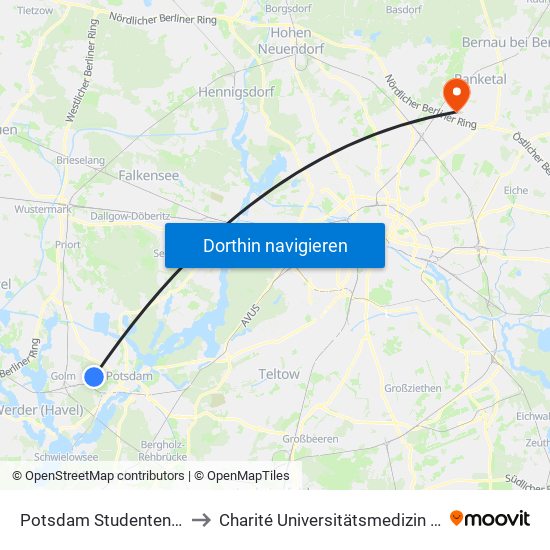 Potsdam Studentenwohnheim Eiche to Charité Universitätsmedizin Berlin -  Campus Buch map