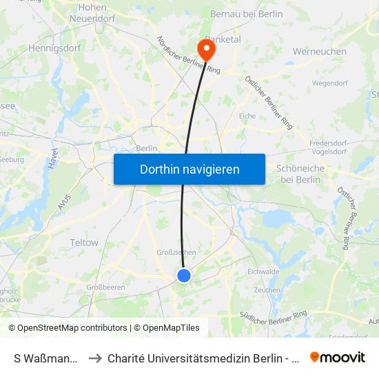 S Waßmannsdorf to Charité Universitätsmedizin Berlin -  Campus Buch map