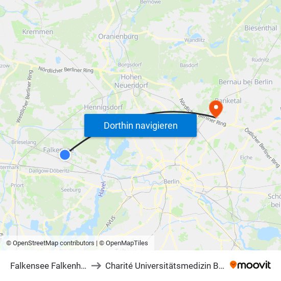 Falkensee Falkenhagener Anger to Charité Universitätsmedizin Berlin -  Campus Buch map