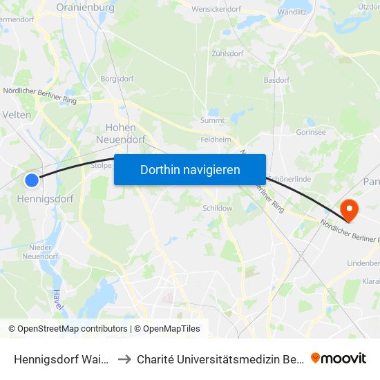 Hennigsdorf Waidmannsweg to Charité Universitätsmedizin Berlin -  Campus Buch map