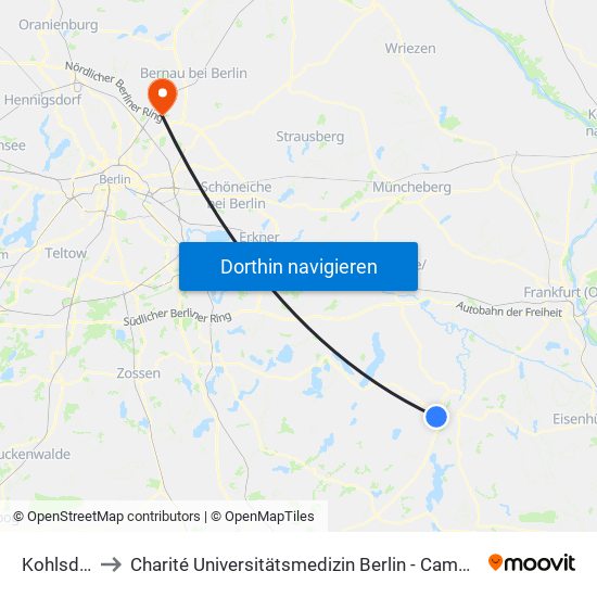 Kohlsdorf to Charité Universitätsmedizin Berlin -  Campus Buch map