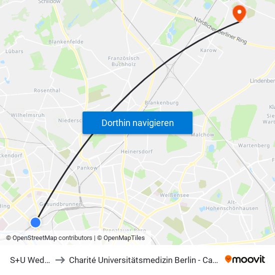 S+U Wedding to Charité Universitätsmedizin Berlin -  Campus Buch map