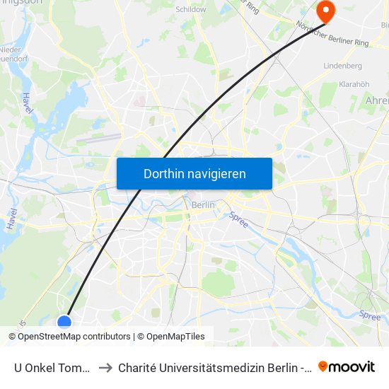 U Onkel Toms Hütte to Charité Universitätsmedizin Berlin -  Campus Buch map