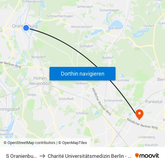 S Oranienburg Bhf to Charité Universitätsmedizin Berlin -  Campus Buch map