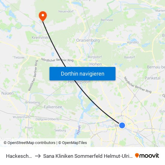 Hackescher Markt to Sana Kliniken Sommerfeld Helmut-Ulrici-Kliniken Kremmen OT map