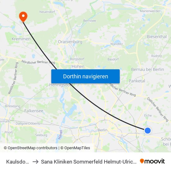 Kaulsdorf-Nord to Sana Kliniken Sommerfeld Helmut-Ulrici-Kliniken Kremmen OT map