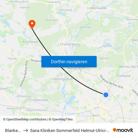 Blankenburg to Sana Kliniken Sommerfeld Helmut-Ulrici-Kliniken Kremmen OT map
