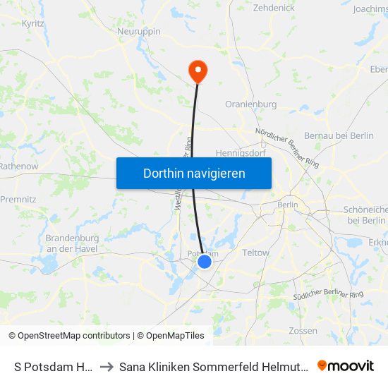 S Potsdam Hauptbahnhof to Sana Kliniken Sommerfeld Helmut-Ulrici-Kliniken Kremmen OT map