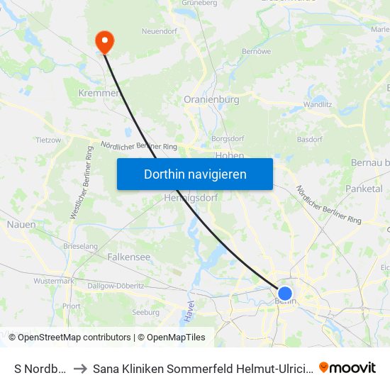 S Nordbahnhof to Sana Kliniken Sommerfeld Helmut-Ulrici-Kliniken Kremmen OT map