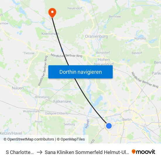 S Charlottenburg Bhf to Sana Kliniken Sommerfeld Helmut-Ulrici-Kliniken Kremmen OT map