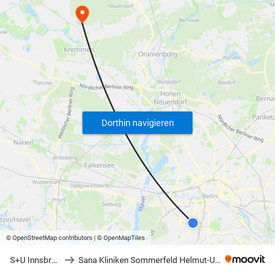 S+U Innsbrucker Platz to Sana Kliniken Sommerfeld Helmut-Ulrici-Kliniken Kremmen OT map