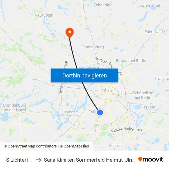 S Lichterfelde Süd to Sana Kliniken Sommerfeld Helmut-Ulrici-Kliniken Kremmen OT map